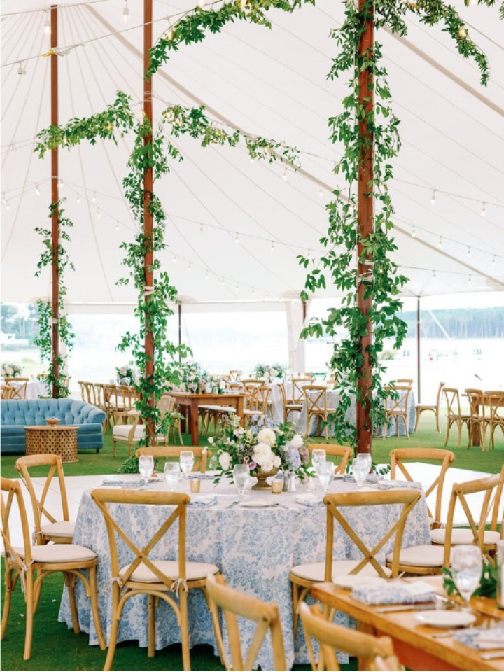Sailcloth Tent Wedding at Rehoboth Beach, Tent Greenery Wedding Decor