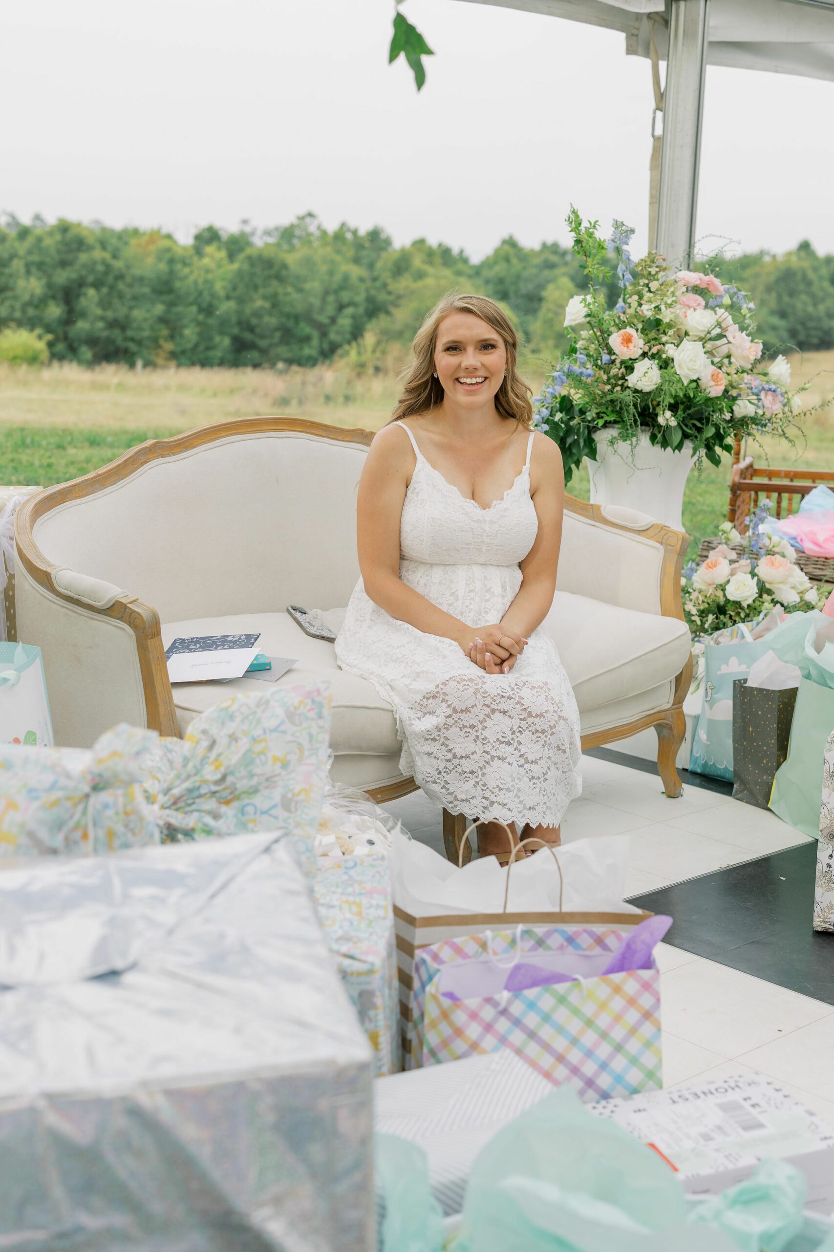 opening gifts at baby shower
