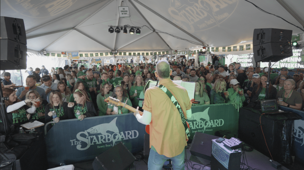 concert under a white tent, held in Dewey Beach at Starboard Restaurant