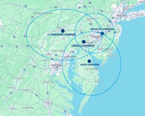 Collective Event Group Delivery area and showroom location map