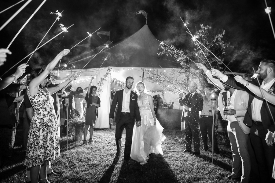 sparkler send off after wedding reception