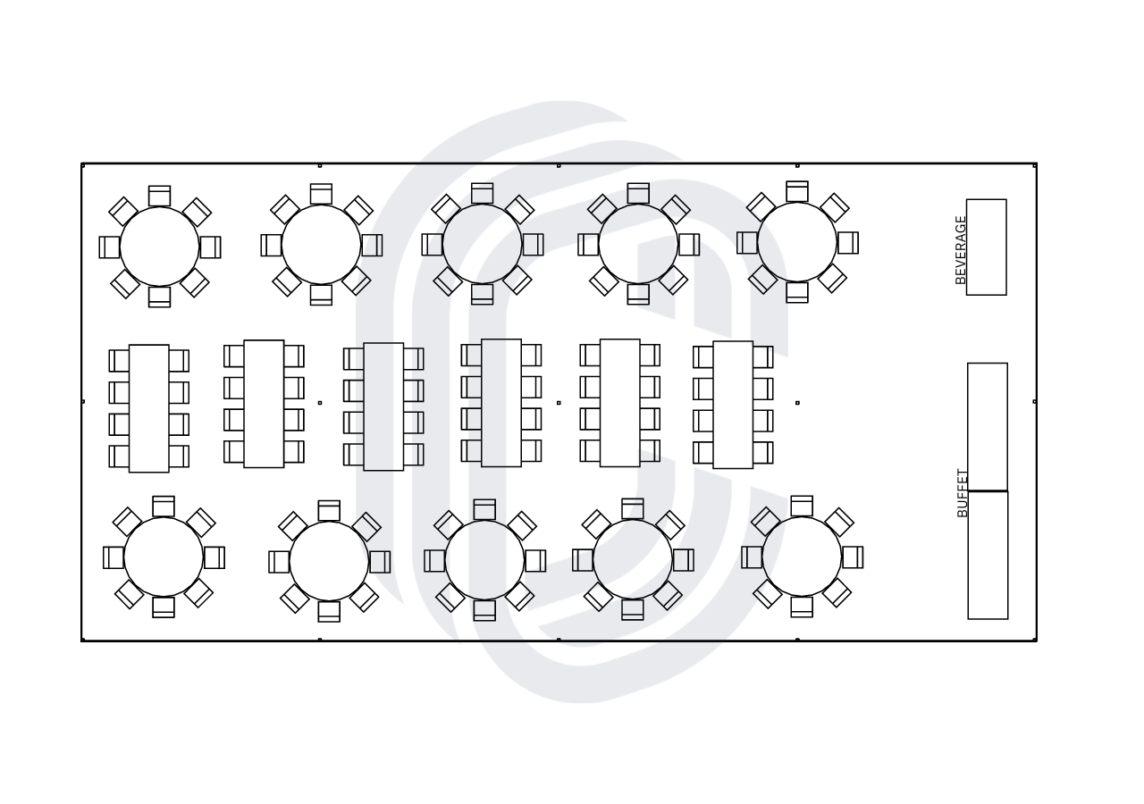 30' by 60' pole tent layout for 128 Guests