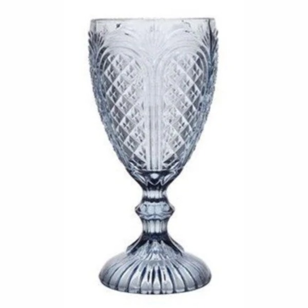 Dusty Blue Etched Goblet
