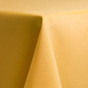 gold poly linen rental by Collective Event Group up close