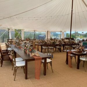 sailcloth tent with tan astro turf flooring