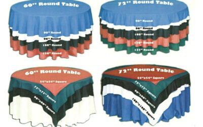 Table Linen Overlay Size Chart for 5′ & 6′ Round Tables