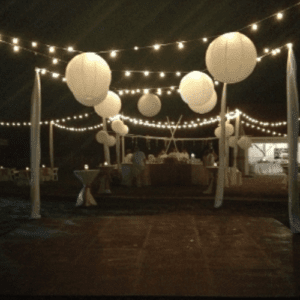 Outdoor Overhead String Lights with Paper Lanterns