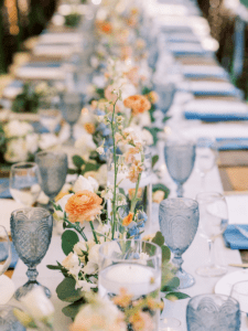 Specialty etched Blue Glassware rental