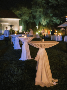 Cocktail Tables at Night at Isaac Smith Vineyard