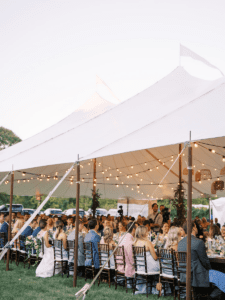 Interior Tent Lighting under a Sailcloth Tent for a Wedding at Isaac Smith Vineyard