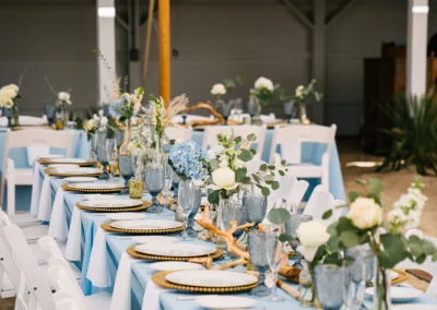 blue and white beach wedding reception