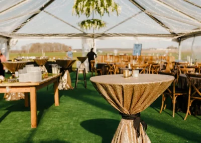 cocktail table in tent