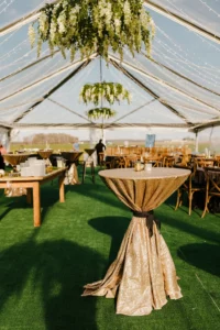 cocktail table in tent
