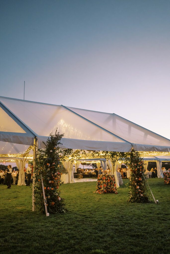 clear tent with swag lighting