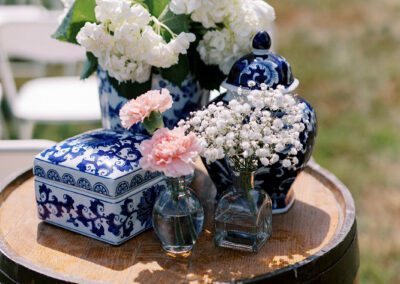 wine barrel with floral decor set on top