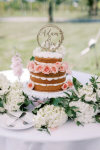 naked wedding cake with strawberries