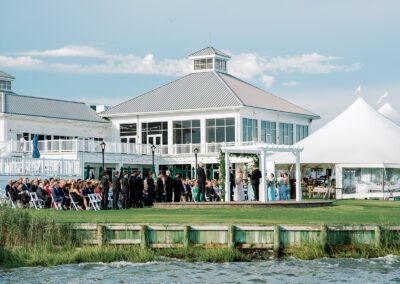 sailcloth tent set up at Rehoboth Beach Country Club for outdoor wedding by the bay