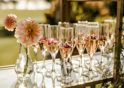 champagne flutes on glass stand