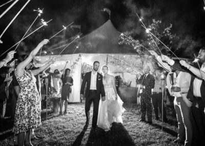 sparkler send off after wedding reception