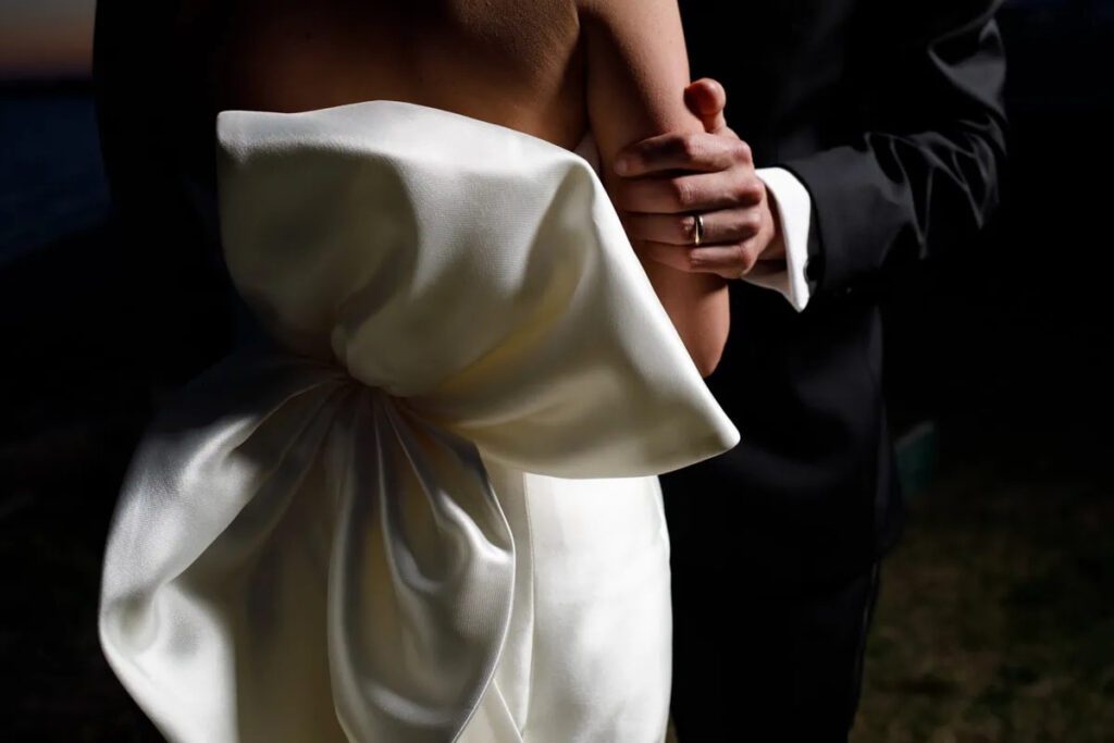 bridal gown bow close up