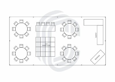 20′ by 40′ Frame Tent Layout for a 36 Guest Wedding