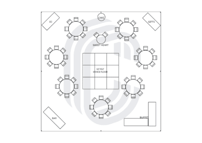 40′ by 40′ Frame Tent Layout for a 58 Guest Wedding