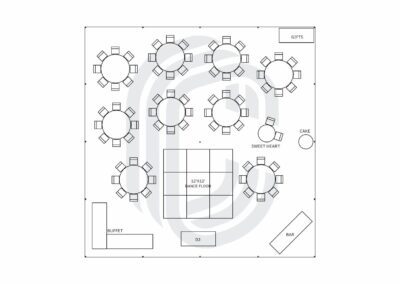 40′ by 40′ Pole Tent Layout for a 75 Guest Wedding