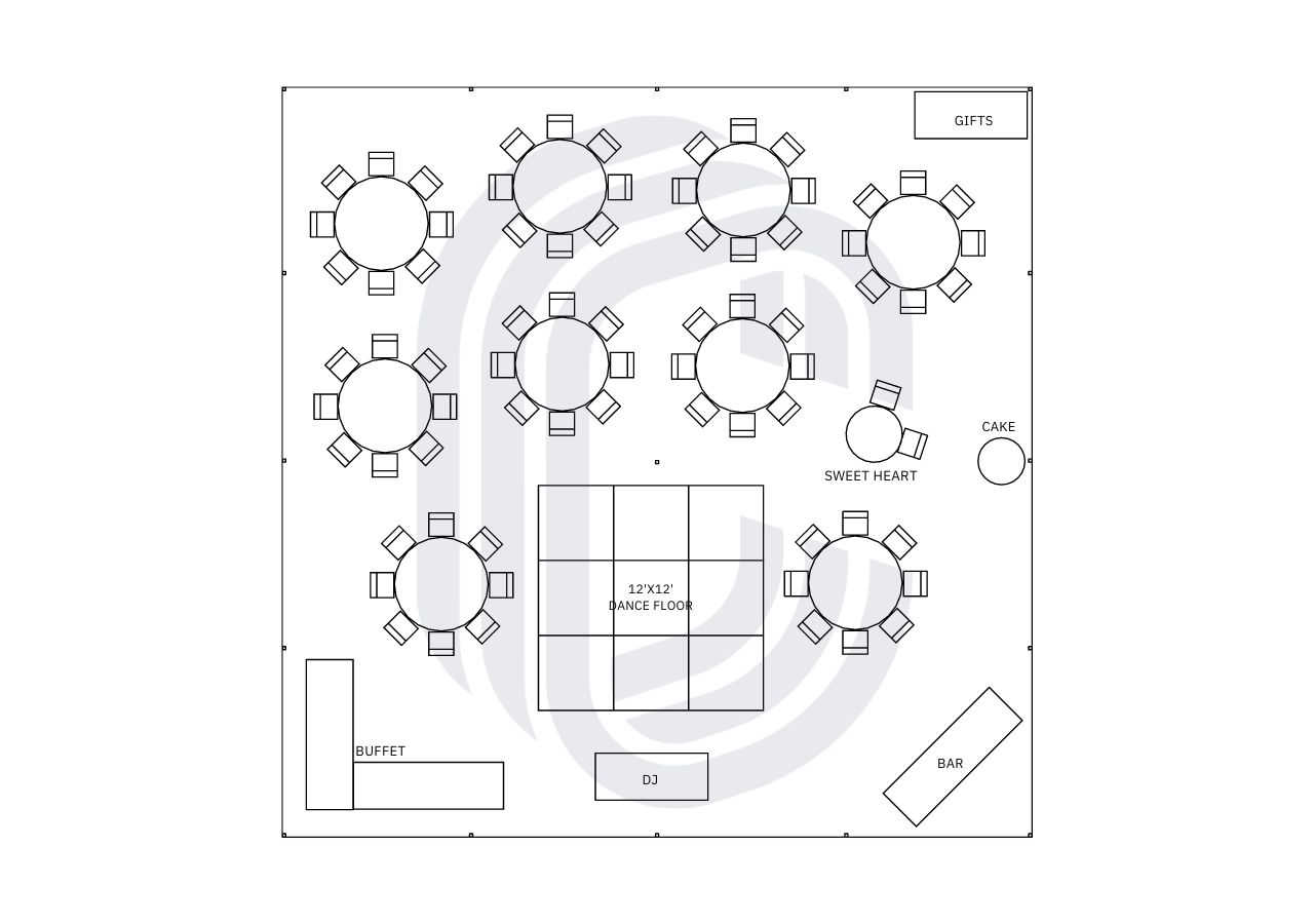40x40poletent_75guest_wedding 40' by 40' Pole Tent Layout for a 75 Guest Wedding