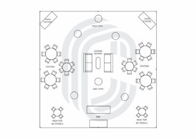 40′ by 40′ Tent Layout for 100 Guest Cocktail Party