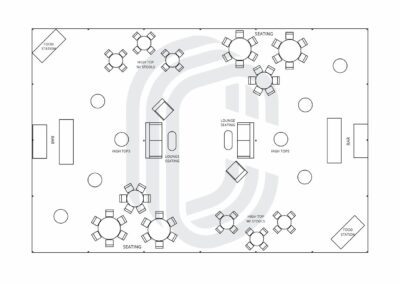 40′ by 60′ Tent Layout for 150 Guest Cocktail Party