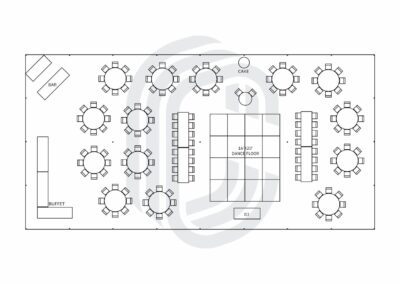 40′ by 80′ Tent Layout for 146 Guest Wedding