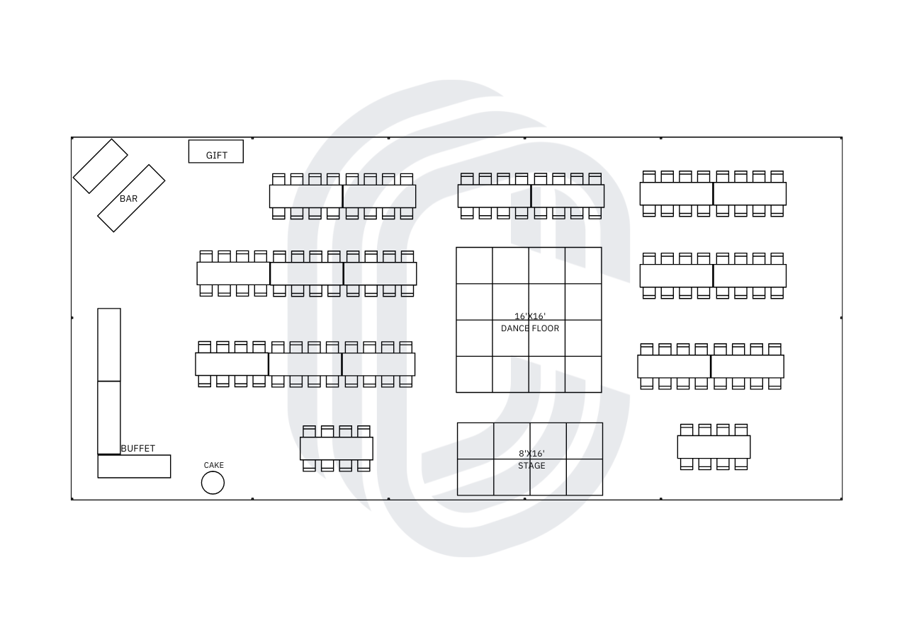 40x85frametent_144guest_wedding 40' by 85' frame tent wedding for 144 guests