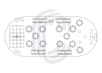 45′ by 104′ Sailcloth Tent Layout for a 160 Guest Wedding
