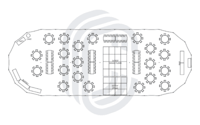 45′ by 124′ Sailcloth Tent Layout for 232 Guests