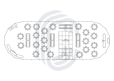 45′ by 124′ Sailcloth Tent Layout for 232 Guests