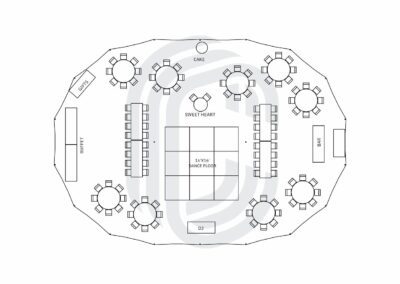 45′ by 64′ Sailcloth Tent Layout for 106 Guests