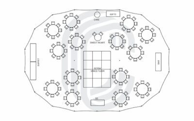 45′ by 64′ Sailcloth Tent Layout for a 115 Guest Wedding