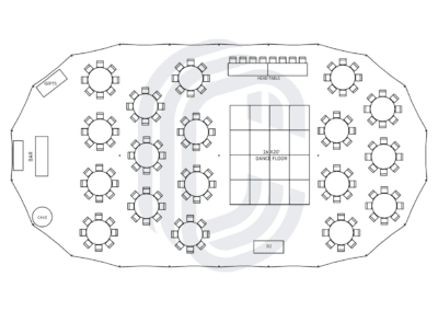 45′ by 84′ Sailcloth Tent Layout for a 150 Guest Wedding