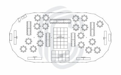 57′ by 116′ Sailcloth Tent Layout for a 240 Guest Wedding