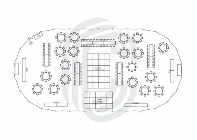 57′ by 116′ Sailcloth Tent Layout for a 240 Guest Wedding
