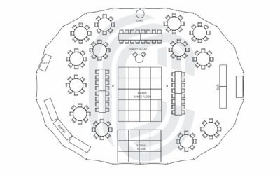 57′ by 76′ Sailcloth Tent Layout for a 154 Guest Wedding