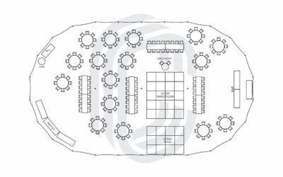 57′ by 96′ Sailcloth Tent Layout for a 194 Guest Wedding
