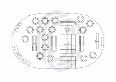 57′ by 96′ Sailcloth Tent Layout for a 194 Guest Wedding