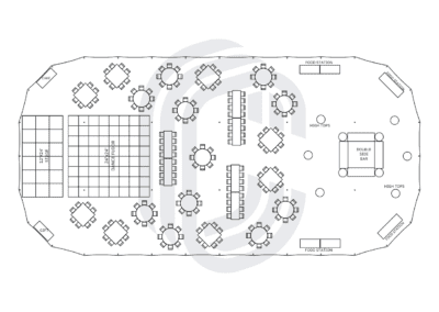 59′ by 119′ Sailcloth Tent Wedding Layout for 200 Guests