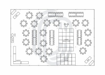 60′ by 90′ Pole Tent for 230 Guests