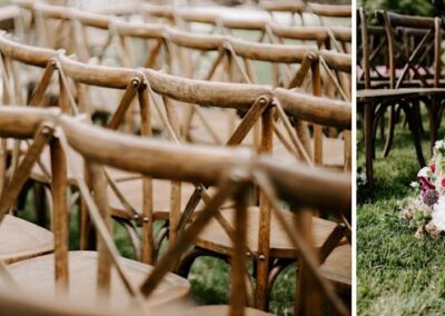 crossback chairs set up for outdoor wedding ceremony