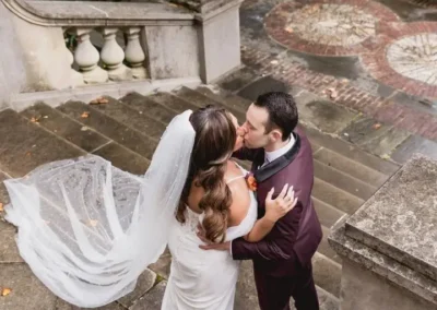 bride and groom portrait from above at winterthur