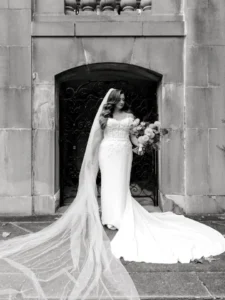 black and white bridal portrait at winterthur