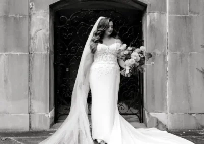 black and white bridal portrait at winterthur