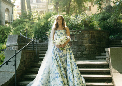 blue and white wedding gown
